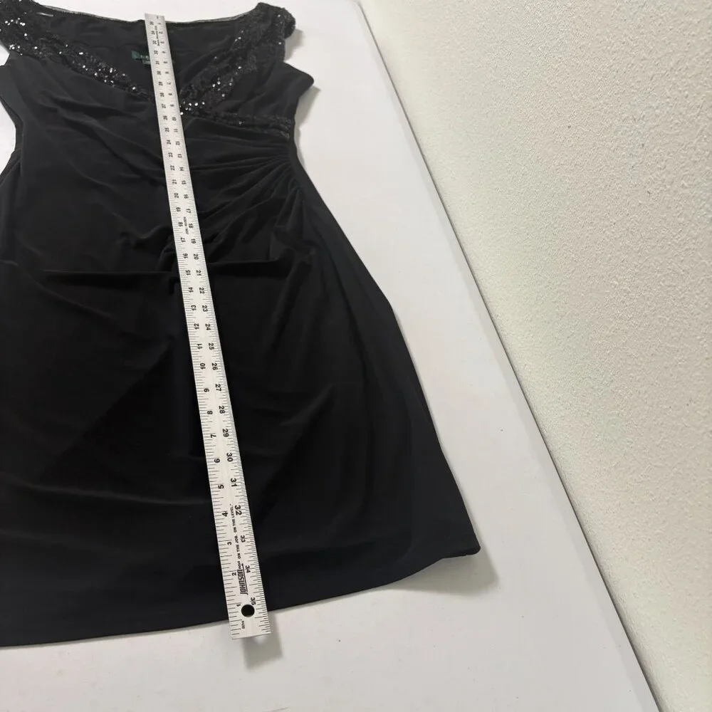 Lauren Ralph‎ Lauren Evening Sequin Cocktail Dress Size 10 Black Ruched Sheath